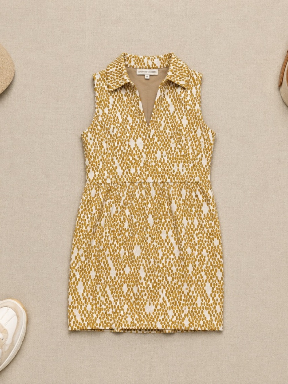 Jonathan Saunders Gold Honeycomb Print Shift Dress Size 42 EU ~US 6